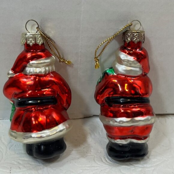 TWO VTG Santa Hand Blown Glass Glitter Christmas Tree Ornaments 1.5"x3.5" - Picture 2 of 9